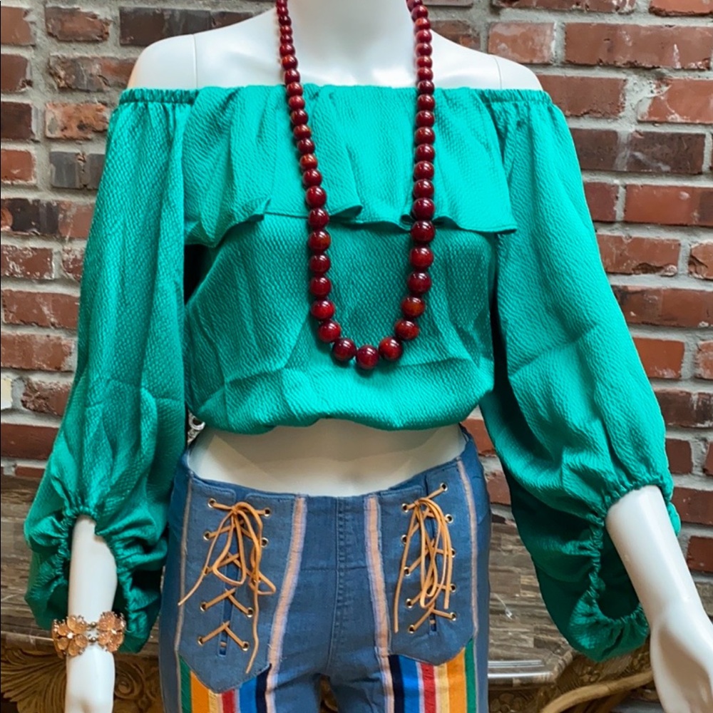 JUDITH MARCH Silky Off Shoulder Crop Top